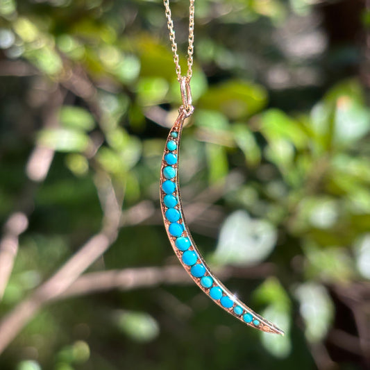 RARE Antique large 14K Turquoise crescent moon