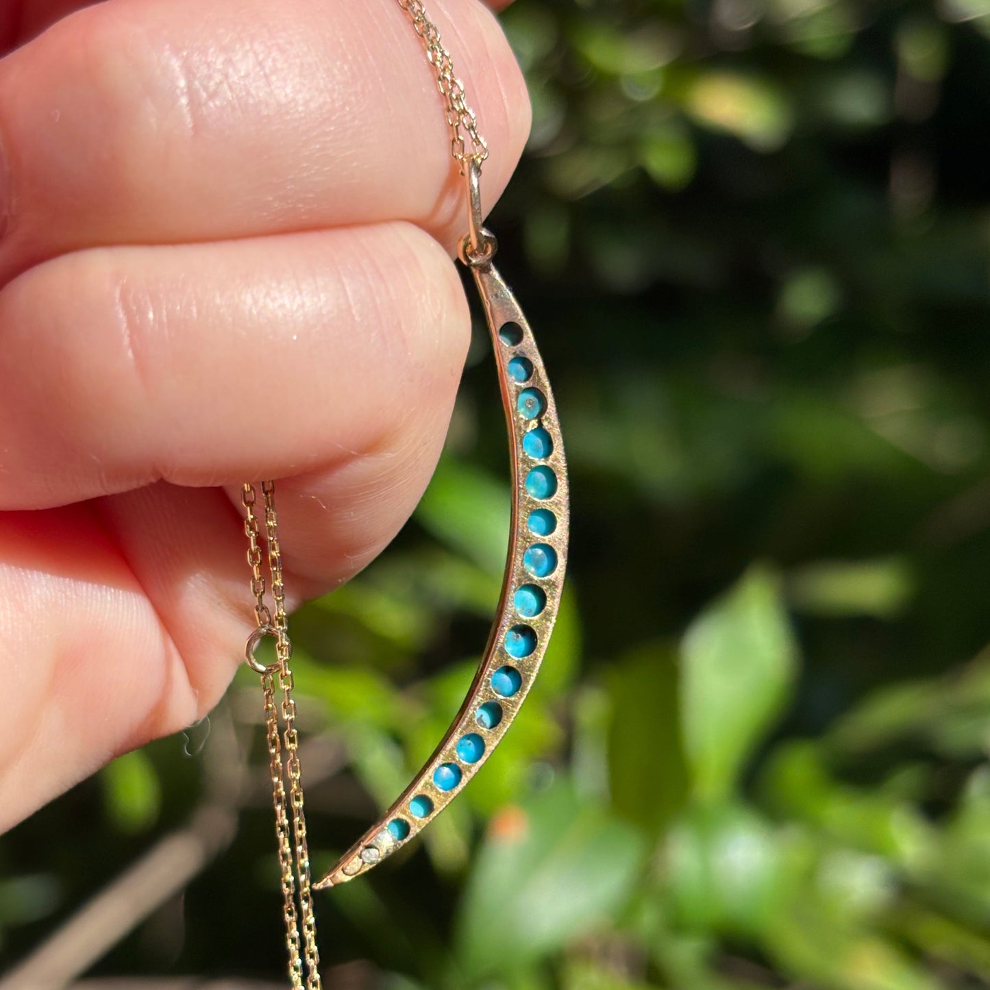 RARE Antique large 14K Turquoise crescent moon