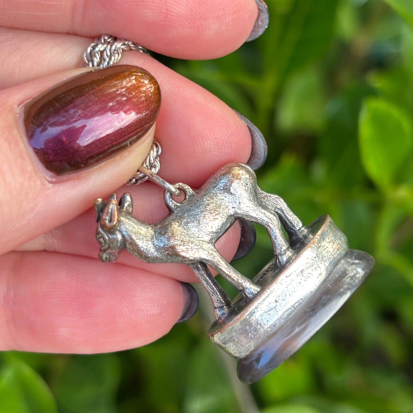 Vintage Antique style copper and silver plate Agate deer fob