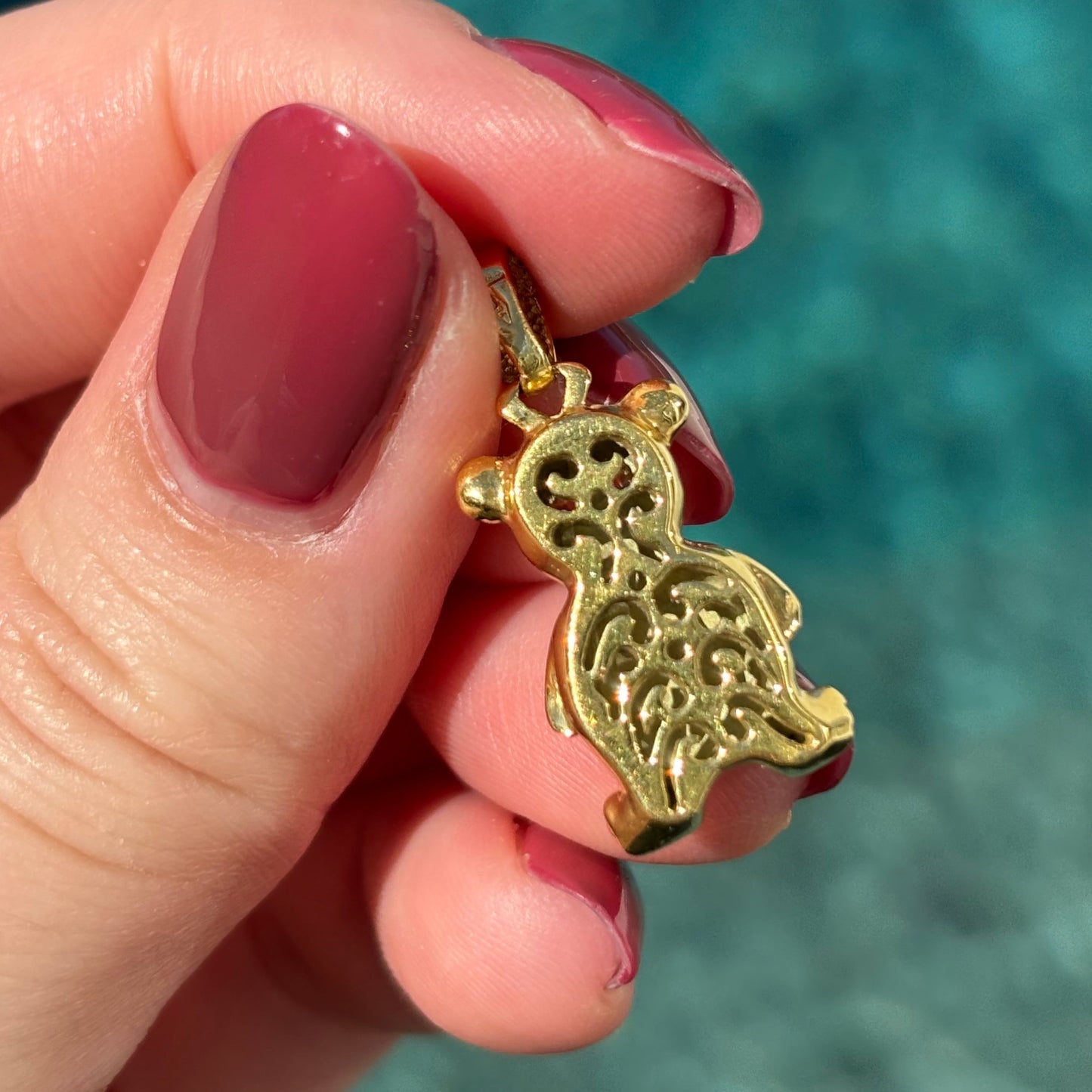 New Italian 18K Enamel Teddy pendant with white Sapphire eyes