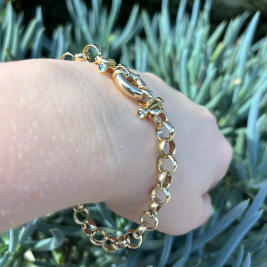 Vintage 9CT Solid belcher bracelet with blue Tourmalines