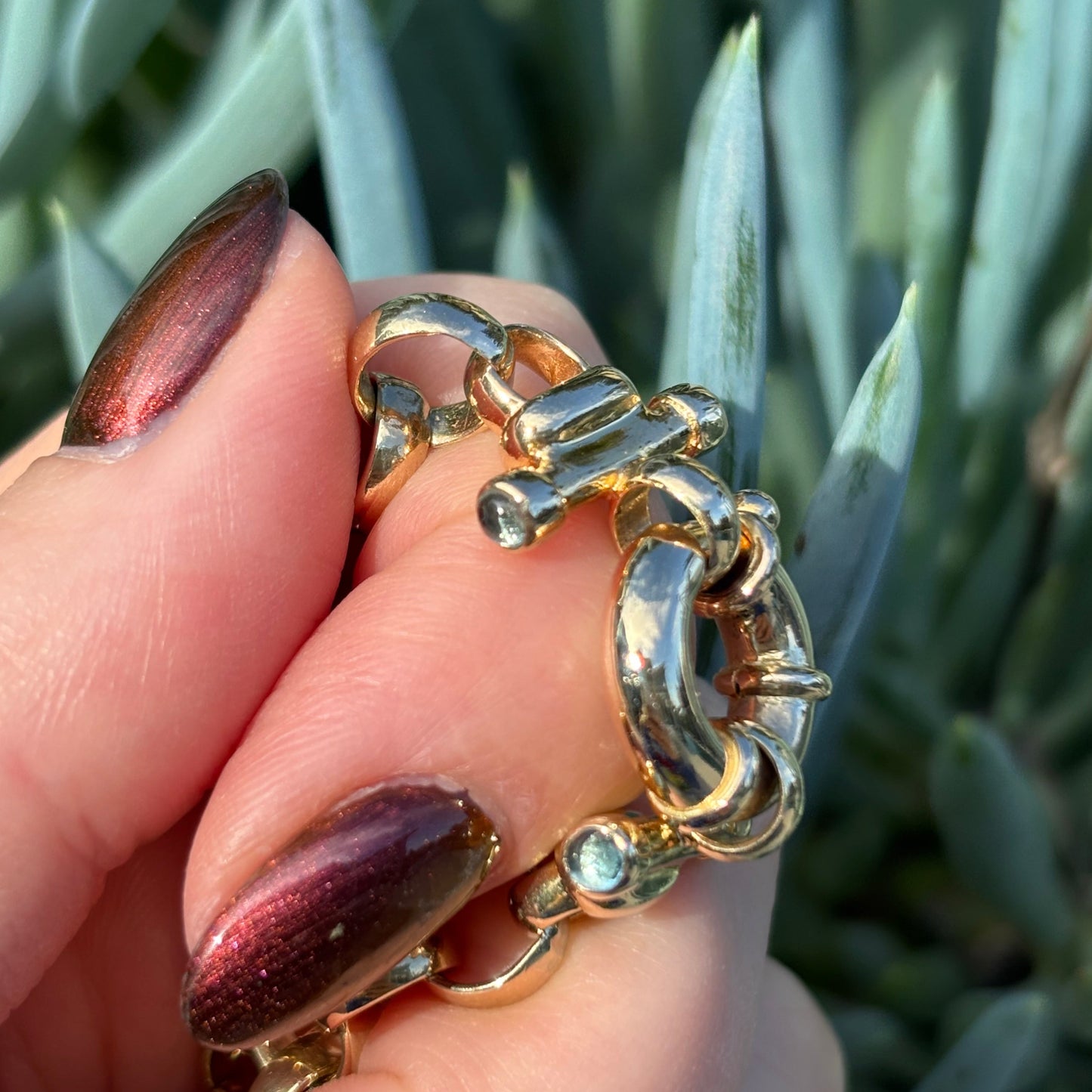 Vintage 9CT Solid belcher bracelet with blue Tourmalines