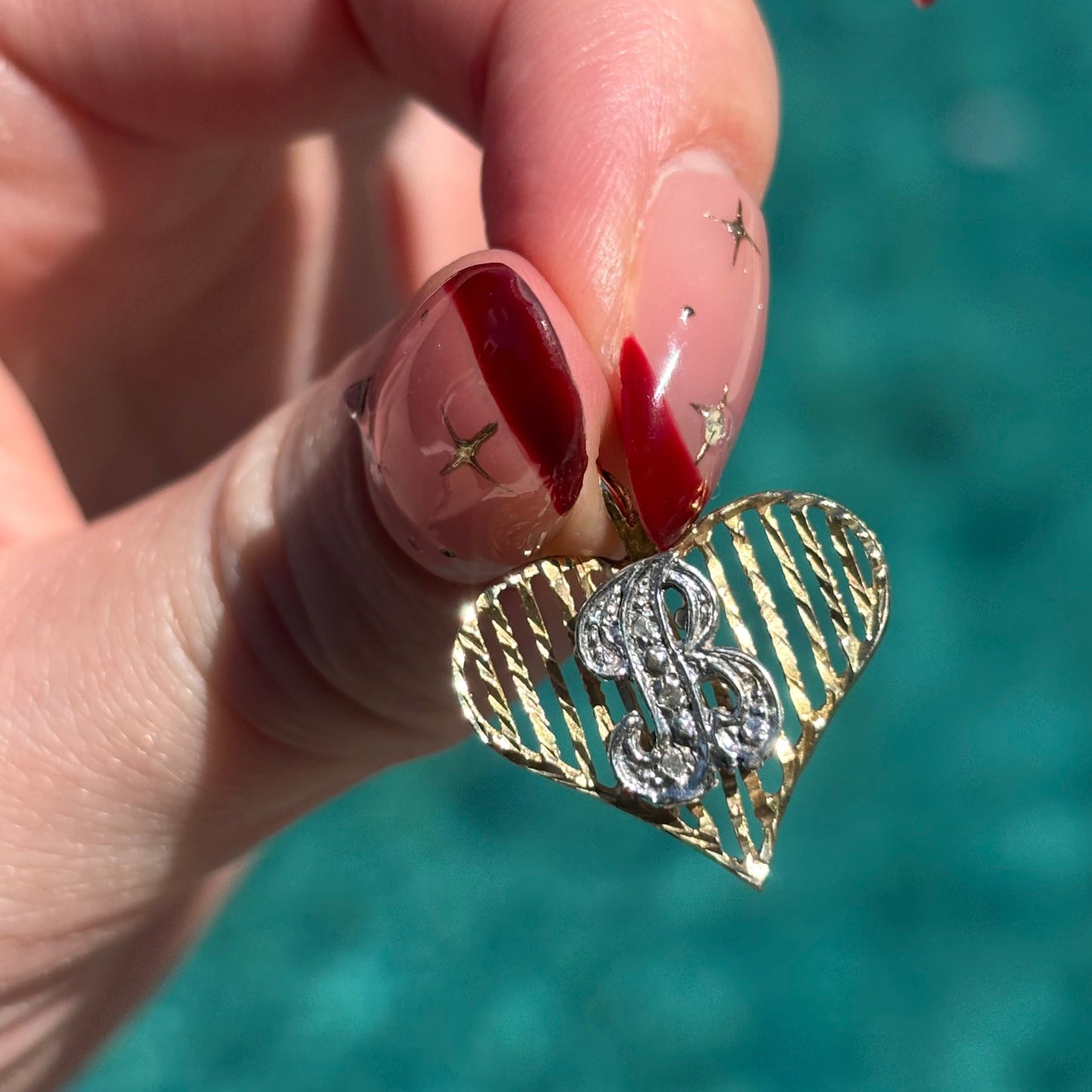 14K yellow gold heart with White gold Diamond encrusted B