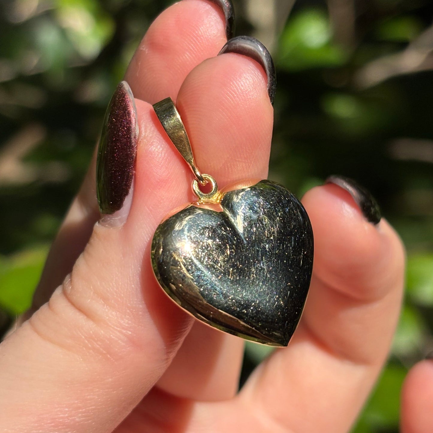 Vintage Large 18K puffy heart pendant with a heart cut natural Aquamarine.