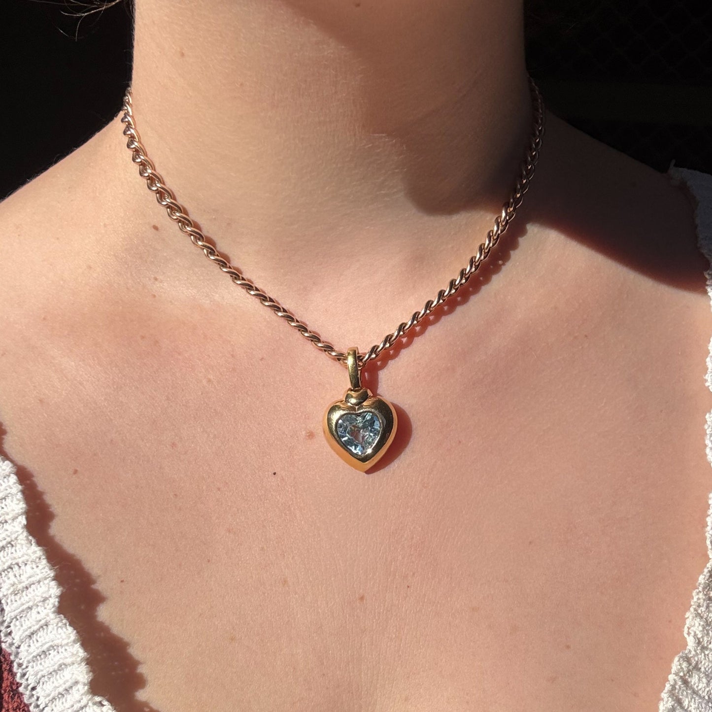 Vintage Italian Large 18K Blue Tourmaline heart pendant