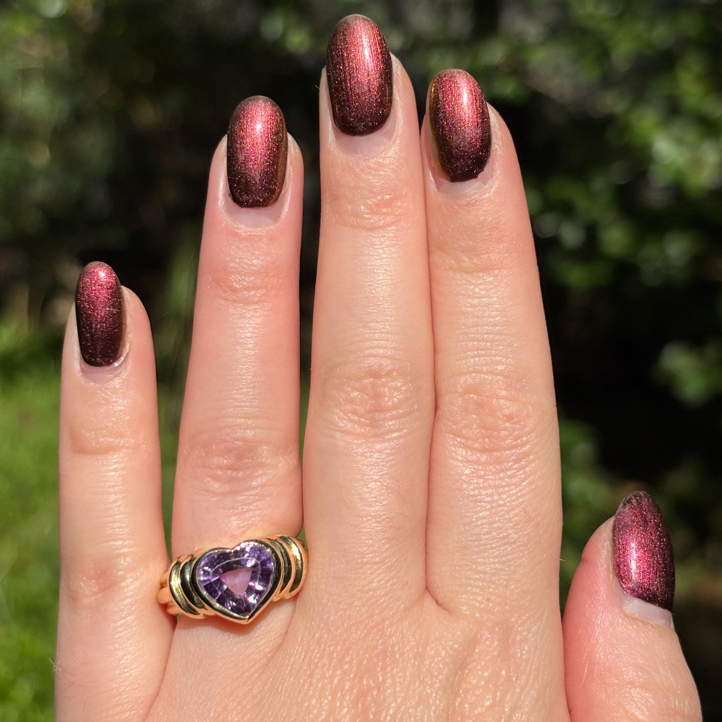 Chunky Vintage ribbed 18K Amethyst heart ring