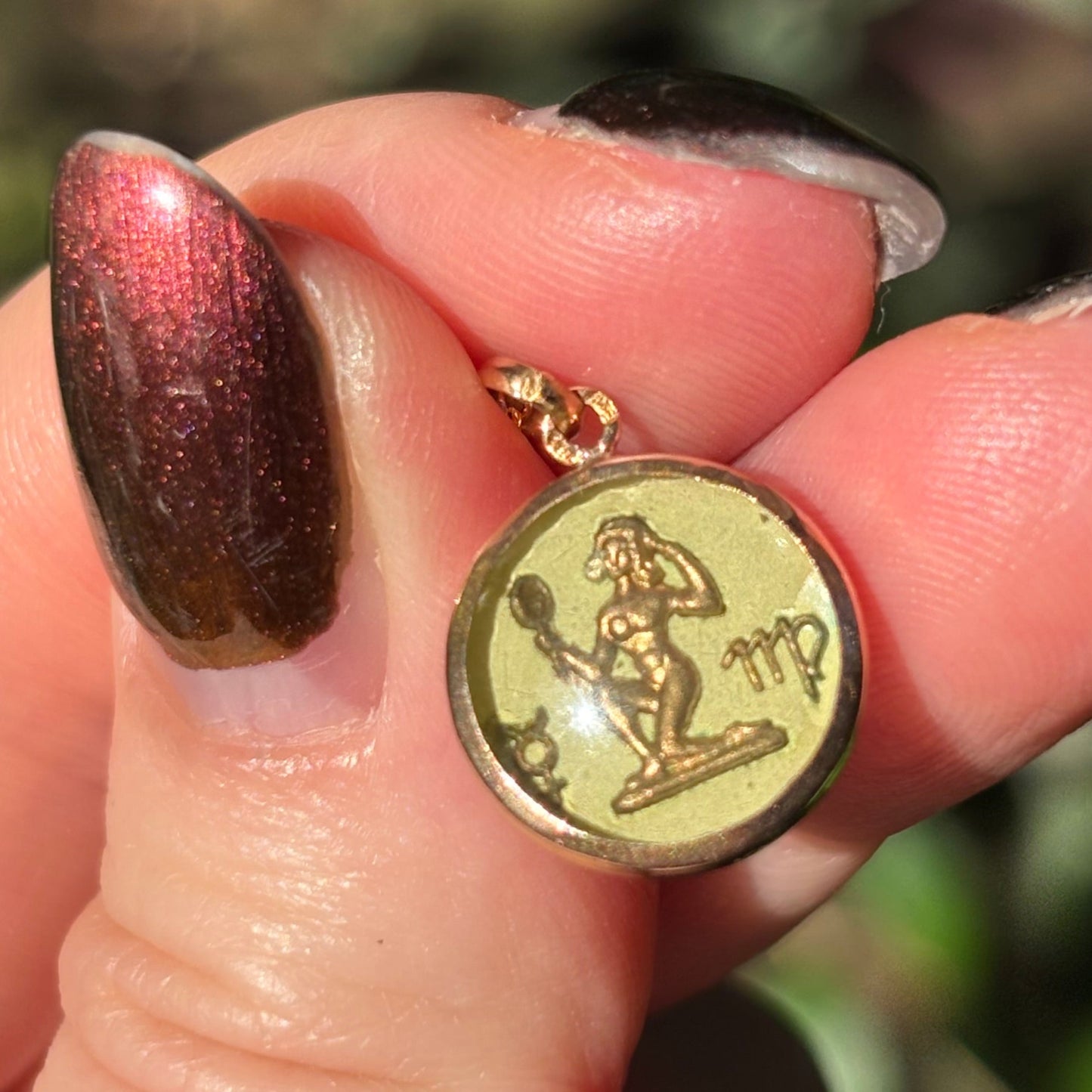 RARE 1970’s Vintage 18K and glass Portuguese mini Virgo charm