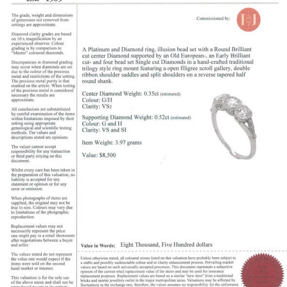 1920’s Art deco Platinum and three Diamond trilogy ring