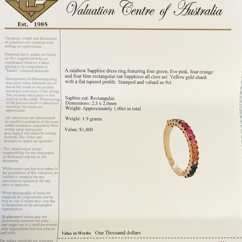 9K Yellow Gold Rainbow Natural Sapphire stacker band